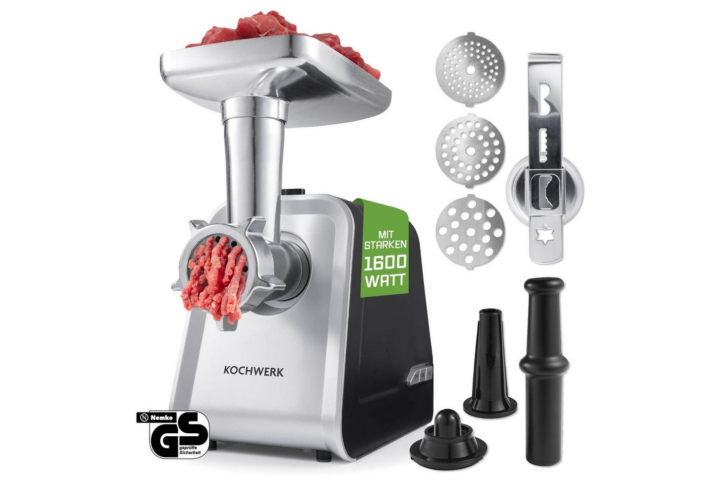 KOCHWERK Fleischwolf mit verschiedenen Aufsätzen, verarbeitet bis zu 2000g/min, 1600 W, für Hackfleisch, Kibbeh, Wurst & mehr, leichte Bedienung und Reinigung Bild 5