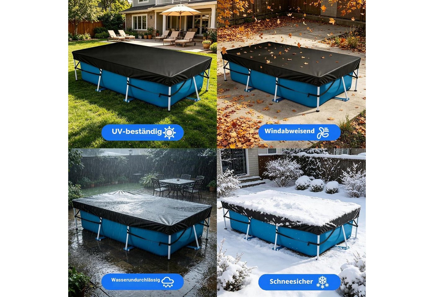 FELIXLEO Pool-Abdeckplane Poolabdeckung 400 x 210 cm Rechteckig Solarabdeckung Blau