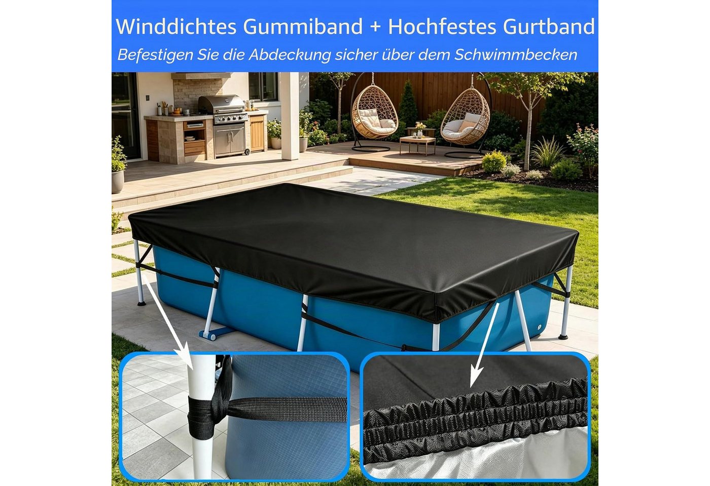 FELIXLEO Pool-Abdeckplane Poolabdeckung 400 x 210 cm Rechteckig Solarabdeckung Blau Bild 3
