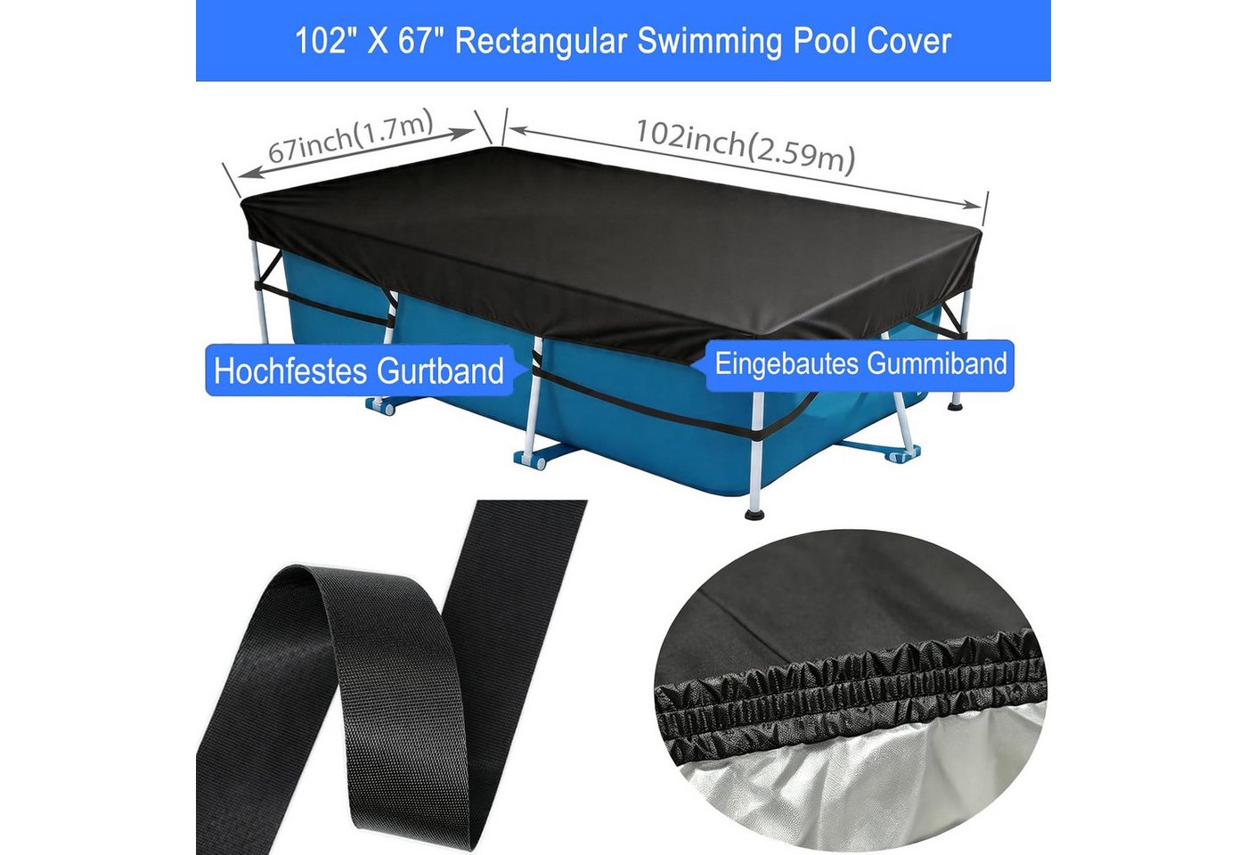 FELIXLEO Pool-Abdeckplane Poolabdeckung 400 x 210 cm Rechteckig Solarabdeckung Blau Bild 5