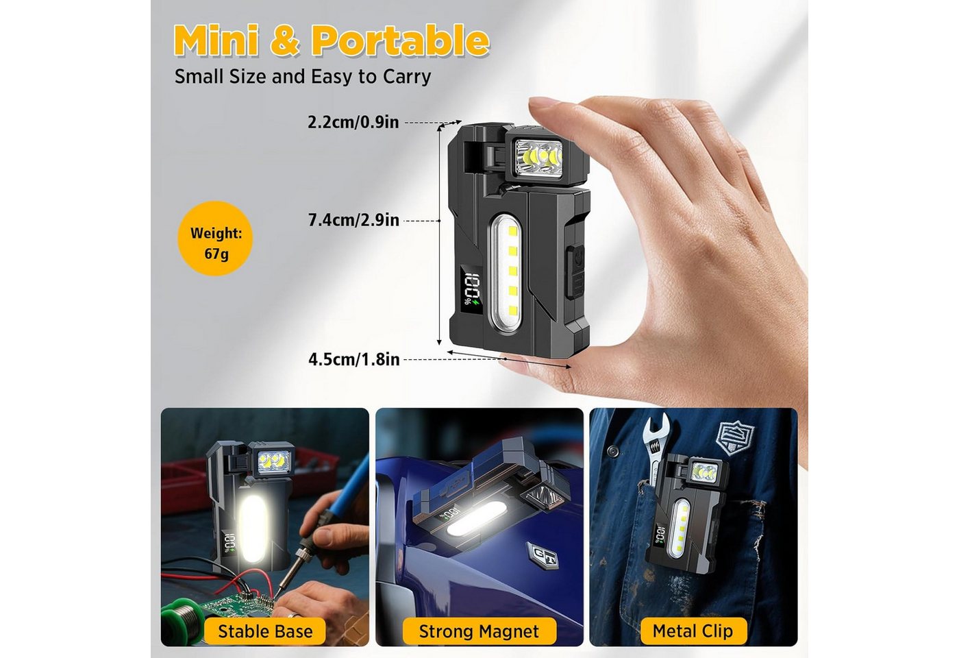 ibettertec LED Taschenlampe LED Taschenlampe Dual-Licht mit 7 Modi 900 Lumen Clip,IPX4,Magnetische, Tragbare Mini Flashlight für Stirnlampen, Wandern, Notfäll, Outdoor Bild 5