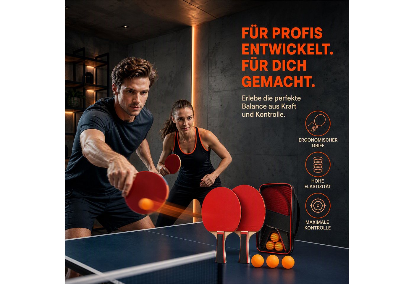 AKKEE Tischtennisschläger Set mit 2 Tischtennisschlägern, 3 Tischtennisbälle und Tragetasche, für Fortgeschrittene, Anfänger und Familienunterhaltung