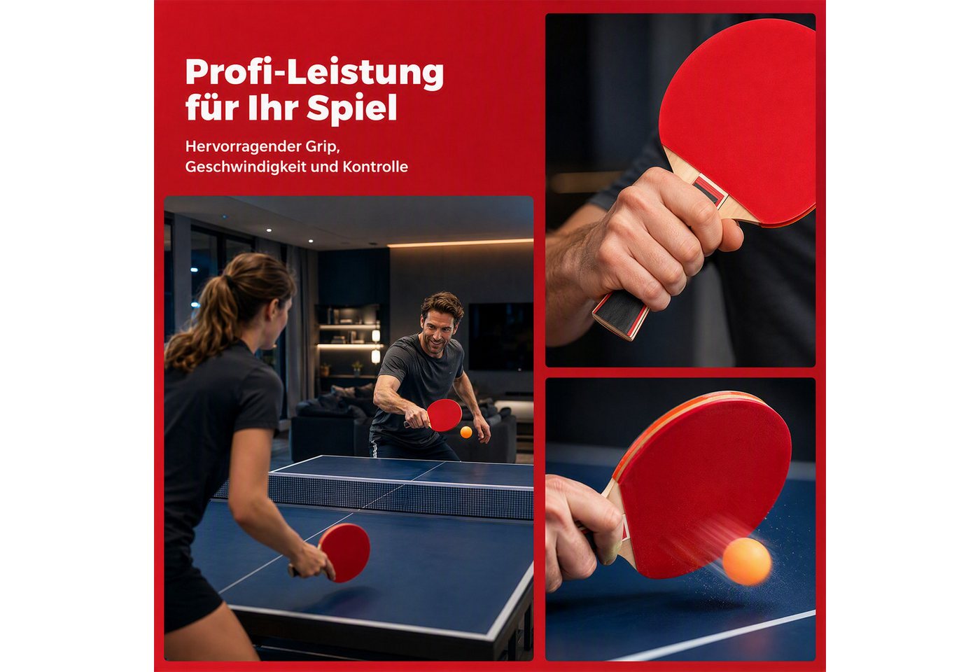 AKKEE Tischtennisschläger Set mit 2 Tischtennisschlägern, 3 Tischtennisbälle und Tragetasche, für Fortgeschrittene, Anfänger und Familienunterhaltung Bild 2