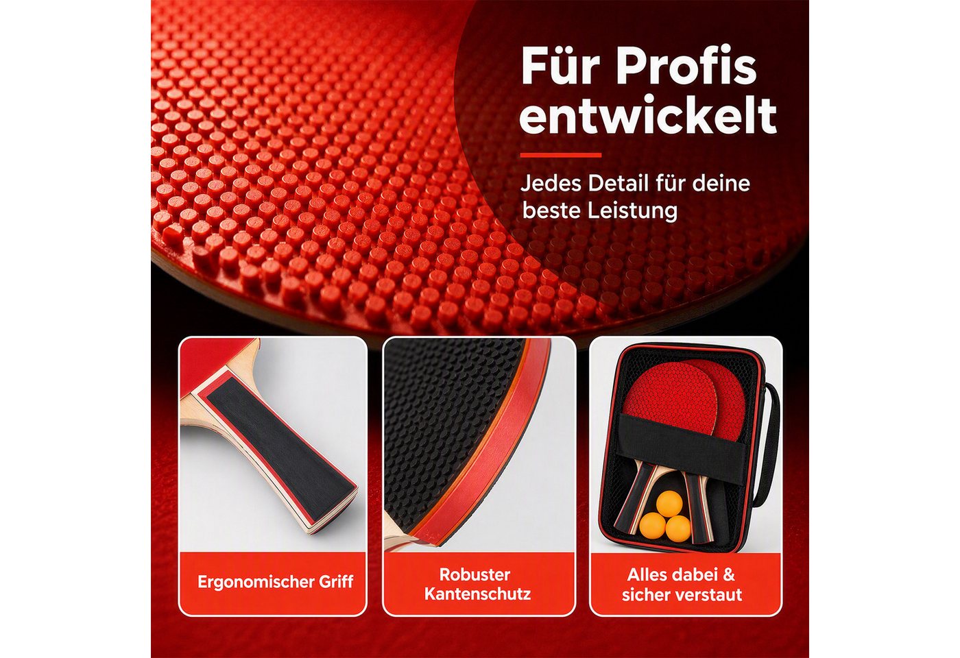 AKKEE Tischtennisschläger Set mit 2 Tischtennisschlägern, 3 Tischtennisbälle und Tragetasche, für Fortgeschrittene, Anfänger und Familienunterhaltung Bild 3