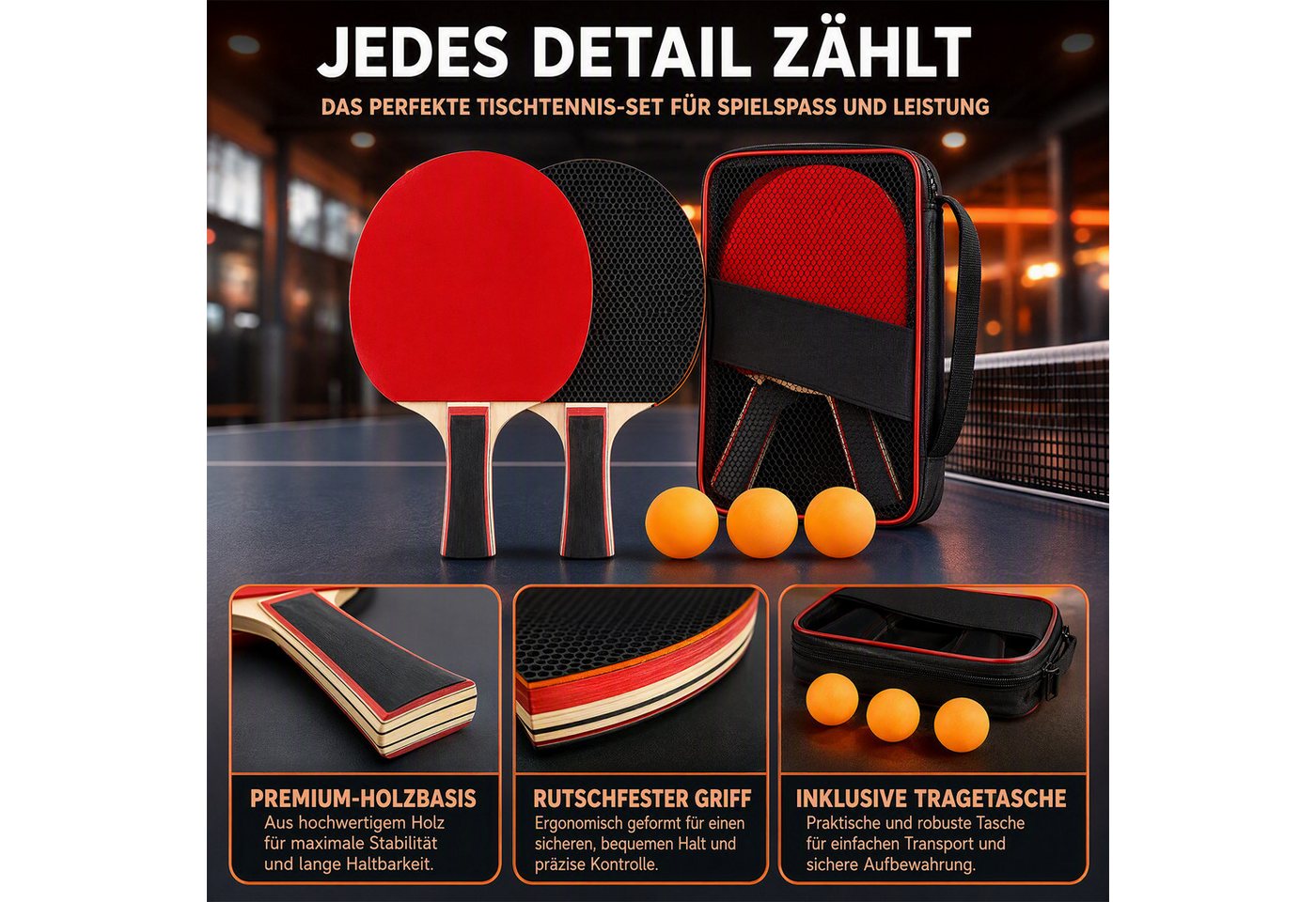 AKKEE Tischtennisschläger Set mit 2 Tischtennisschlägern, 3 Tischtennisbälle und Tragetasche, für Fortgeschrittene, Anfänger und Familienunterhaltung Bild 5