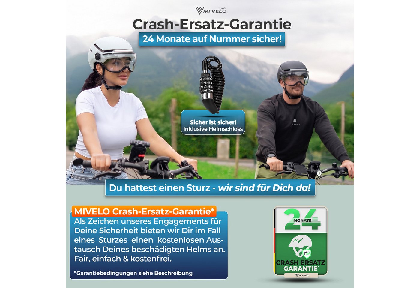 MIVELO Fahrradhelm NOVA - mit Licht vorne & hinten und Visier für Damen und Herren, 360° Beleuchtung, 24 Monate Crash-Ersatz-Garantie Bild 3