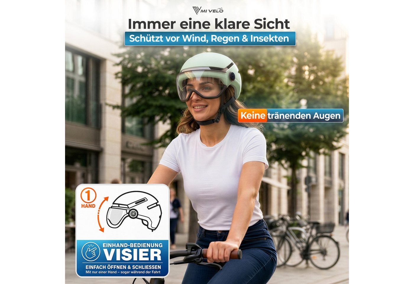 MIVELO Fahrradhelm NOVA - mit Licht vorne & hinten und Visier für Damen und Herren, 360° Beleuchtung, 24 Monate Crash-Ersatz-Garantie Bild 5