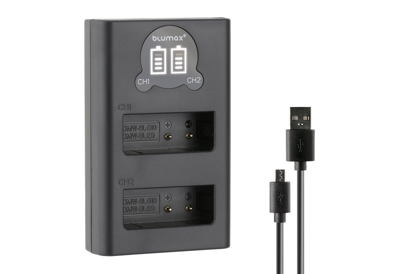 Blumax Dual LCD Ladegerät, für Panasonic DMW-BLG10 USB-C Kamera-Ladegerät Bild 3