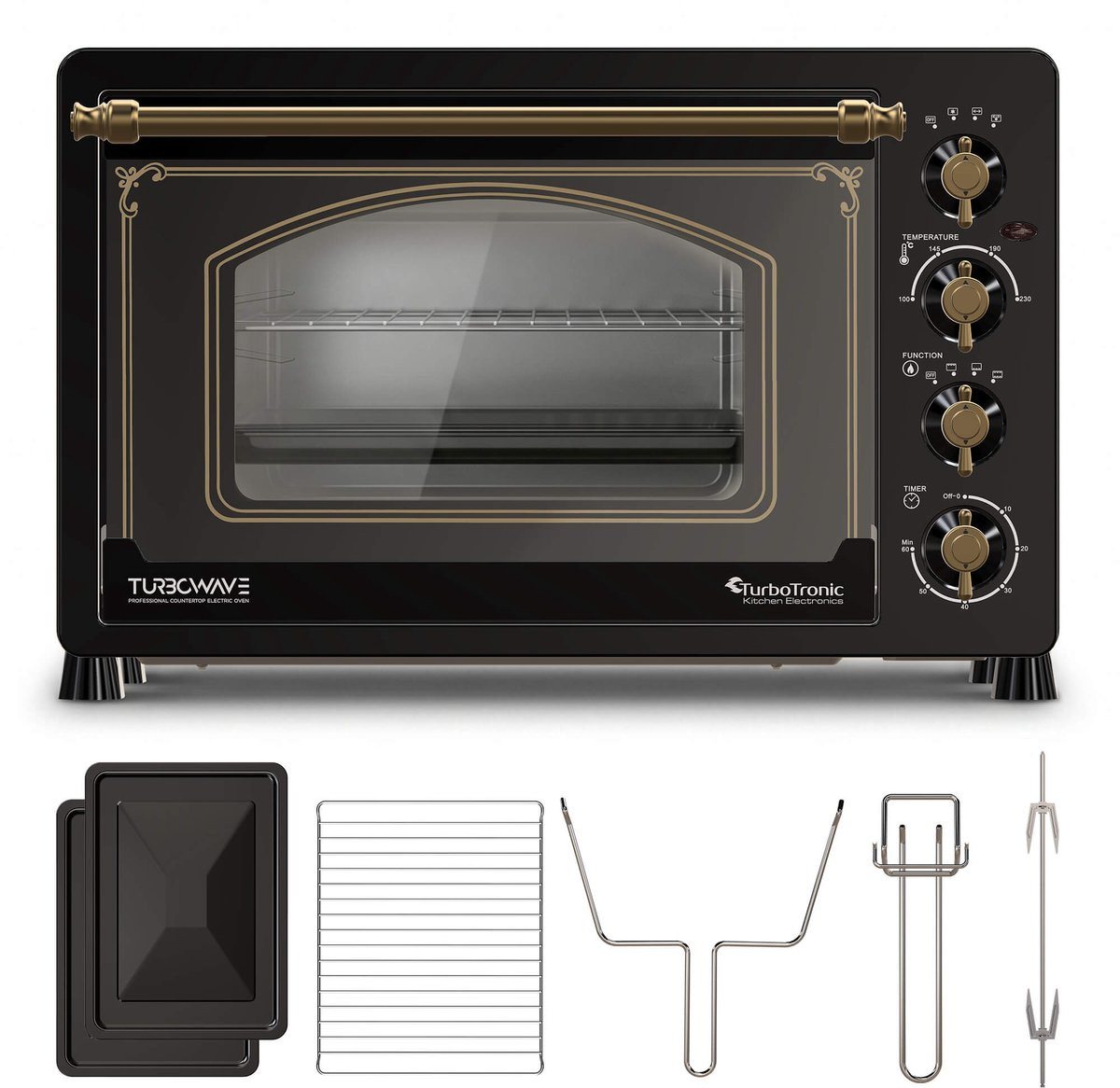 TurboTronic by Z-Line Minibackofen 2000 W 45 l Mini Backofen Retro mit Umluft Drehspieß Grill Pizzaofen, Retro-Design, Umluftfunktion, Drehspieß Bild 2
