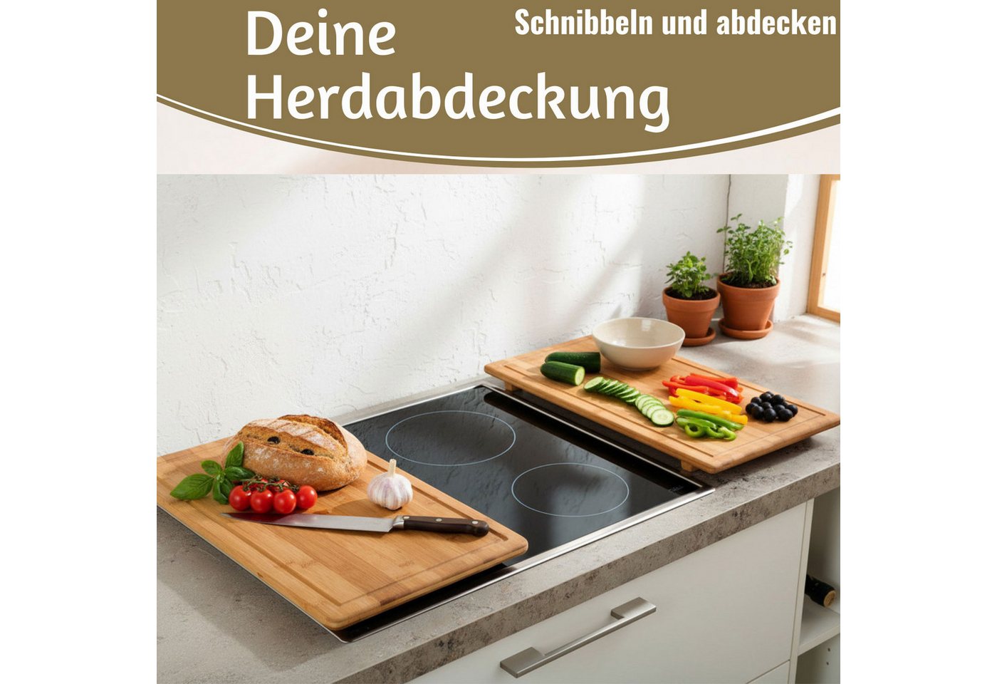 LS-LebenStil Schneide- und Abdeckplatte XL Holz Schneidebrett Herdabdeckplatte 50x28cm Bambus Küchenbrett Holz, Holz, (Tranchierbrett mit Saftrinne, Küchenbrett Holzbrett Servierbrett, 1 tlg., Schneideplatte Kochfeld Ceranfeld Herdabdeckplatte), FSC Bambus Bild 5