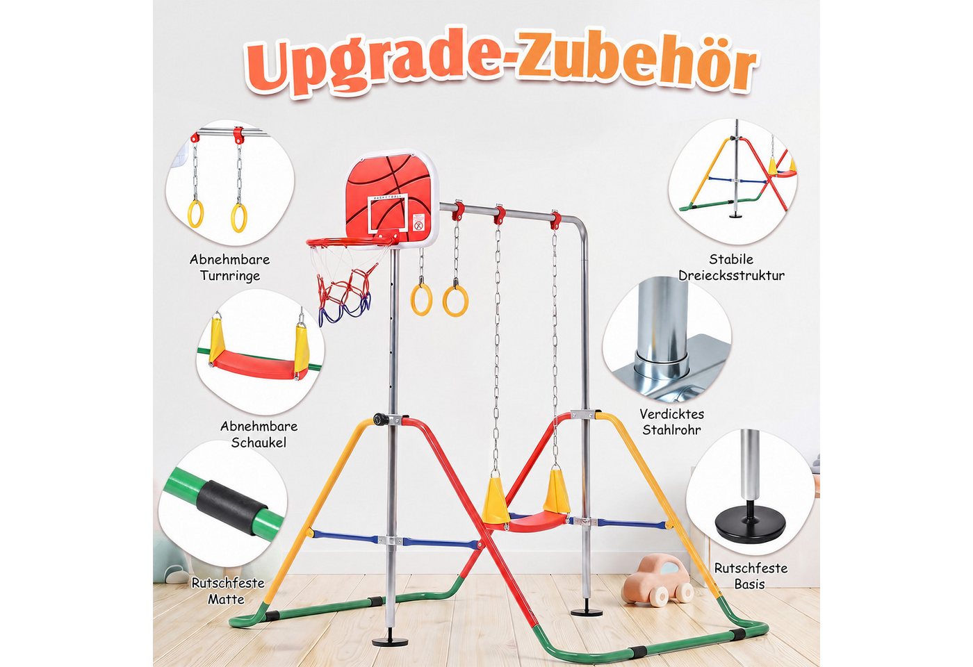 Hausright Turnreck Gymnastikstange Kinder Faltbare Höhenverstellbares Reckstange, (Gymnastikstange, Schaukel, Turnringen & Basketballkorb), Turnreck Indoor Outdoor Horizontale Training Bar Trainingsgeräte Bild 5