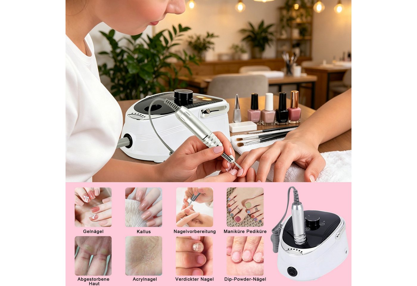 AKKEE Maniküre-Pediküre-Set Elektrischer Nagelfräser Nagelfeile Set LED-Displays und Touchscreens, Profi Nagelfräser, Fräser für Gelnägel, Fußpedal, 12 Zubehören Bild 2