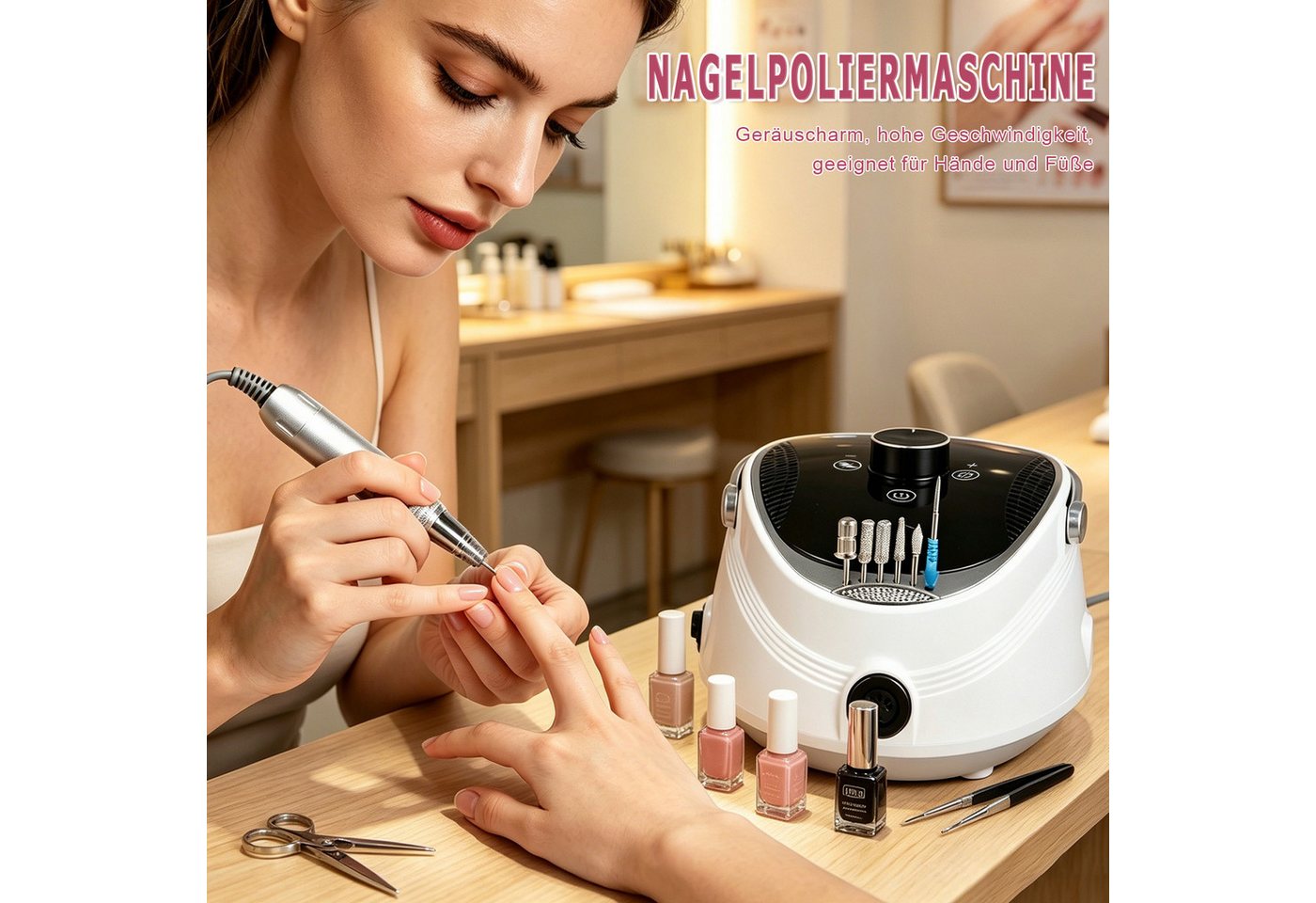 AKKEE Maniküre-Pediküre-Set Elektrischer Nagelfräser Nagelfeile Set LED-Displays und Touchscreens, Profi Nagelfräser, Fräser für Gelnägel, Fußpedal, 12 Zubehören Bild 3