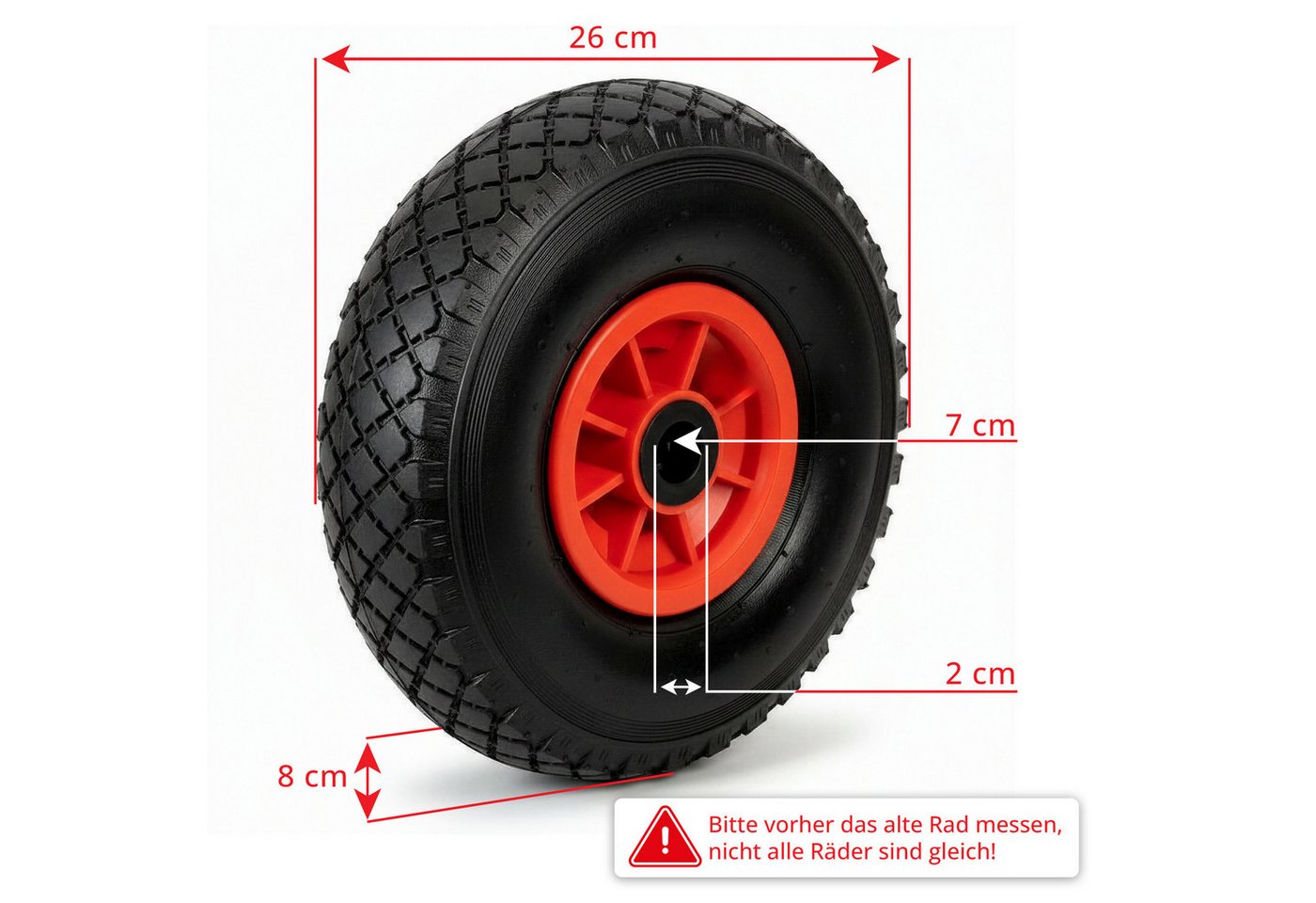 Grafner Ersatzrad Grafner® 2x Sackkarrenrad Bollerwagenrad 3.00-4 PU Vollgummibereifung, Gesamt Duchmesser: 26 cm, Reifenbreite: 8 cm, Nabenlänge: 7 cm