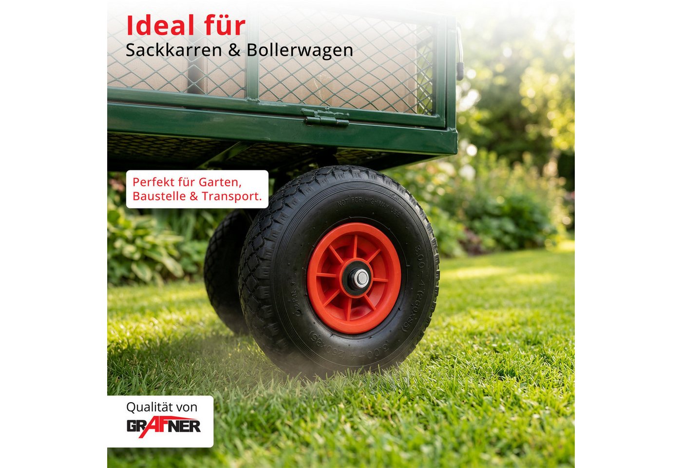 Grafner Ersatzrad Grafner® 2x Sackkarrenrad Bollerwagenrad 3.00-4 PU Vollgummibereifung, Gesamt Duchmesser: 26 cm, Reifenbreite: 8 cm, Nabenlänge: 7 cm Bild 5