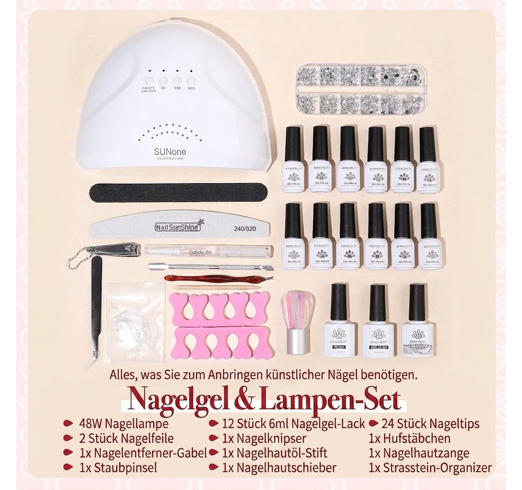 Born Pretty Lichthärtungsgerät Gel Nagellack Set 47-teilig mit 12 Farben UV LED Lampe 48W, 47-tlg., 47-teiliges Gel-Nagellack-Set mit 12 Farben und UV/LED-Lampe, 12 Farben, 48W UV/LED-Lampe, Base Coat, Top Coat Bild 3