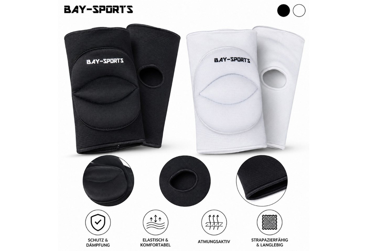 BAY-Sports Knieprotektor Knieschützer Knieschoner Knieschutz Kniepolster Bandage KNEE ATTACK (Paar), stabilisierend, stoßdämpfend, elastisch, atmungsaktiv, Weiß