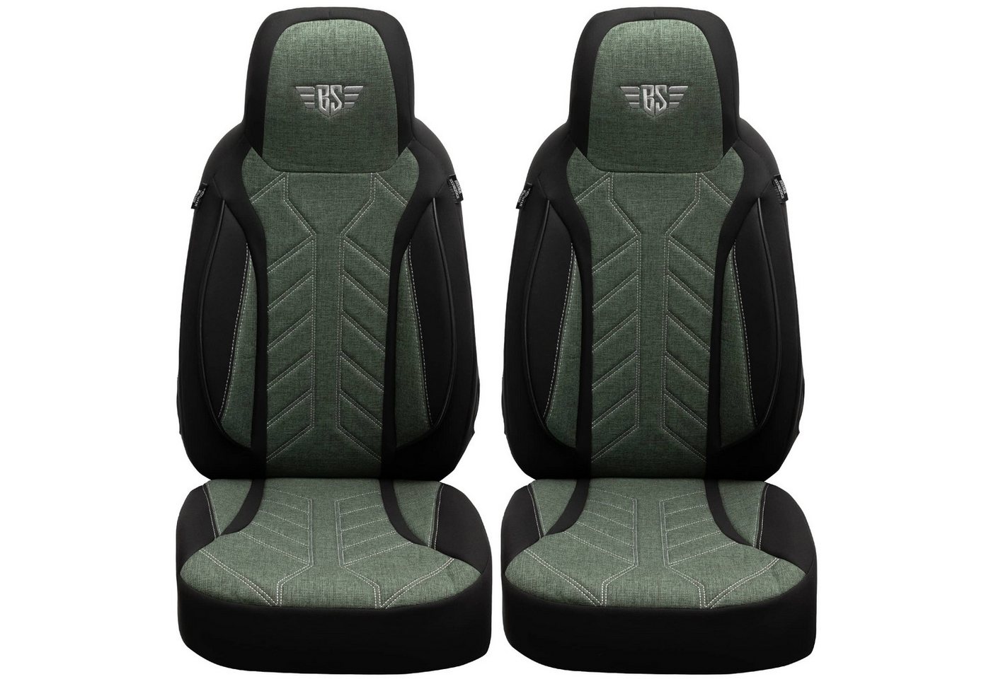 BREMER SITZBEZÜGE Autositzbezug für Mini Clubman BJ 2007-14 (PLKT213), Set, 2-tlg., Schonbezüge Sitzbezüge Fahrer und Beifahrer, in Schwarz/Olivgrün