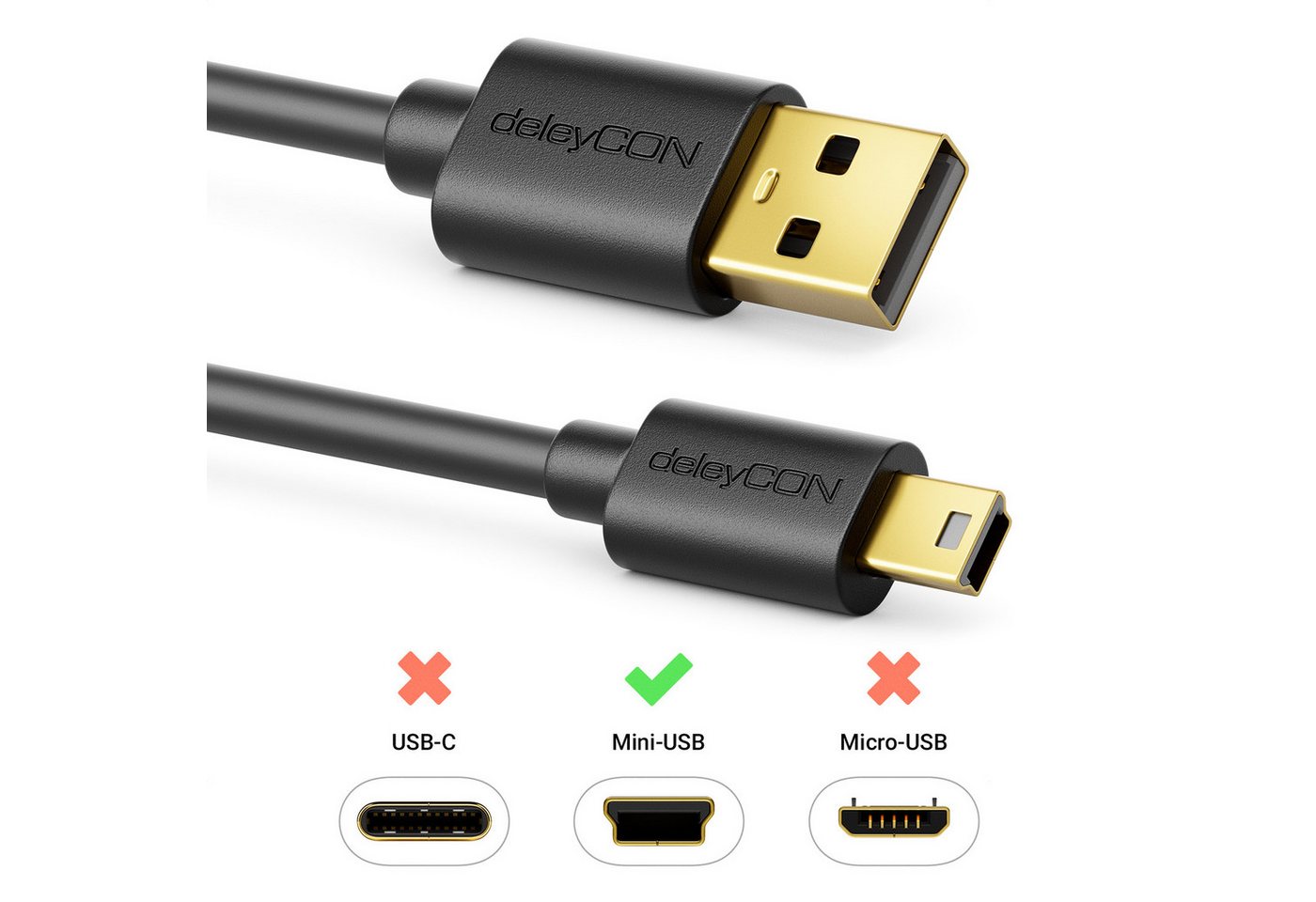 deleyCON deleyCON 0,30m Mini USB 2.0 Datenkabel - USB A-Stecker zu Mini USB-Kabel Bild 3
