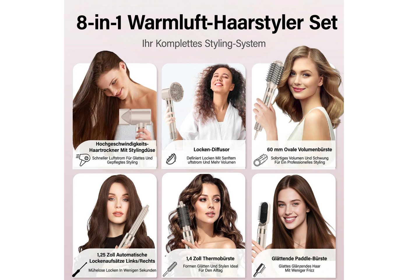 MOPUEA Multihaarstyler 8-in-1 Haartrockner mit Aufsätzen & Warmluftbürste Set, 110.000 U/min Hochgeschwindigkeits-Haarstyler Bild 4