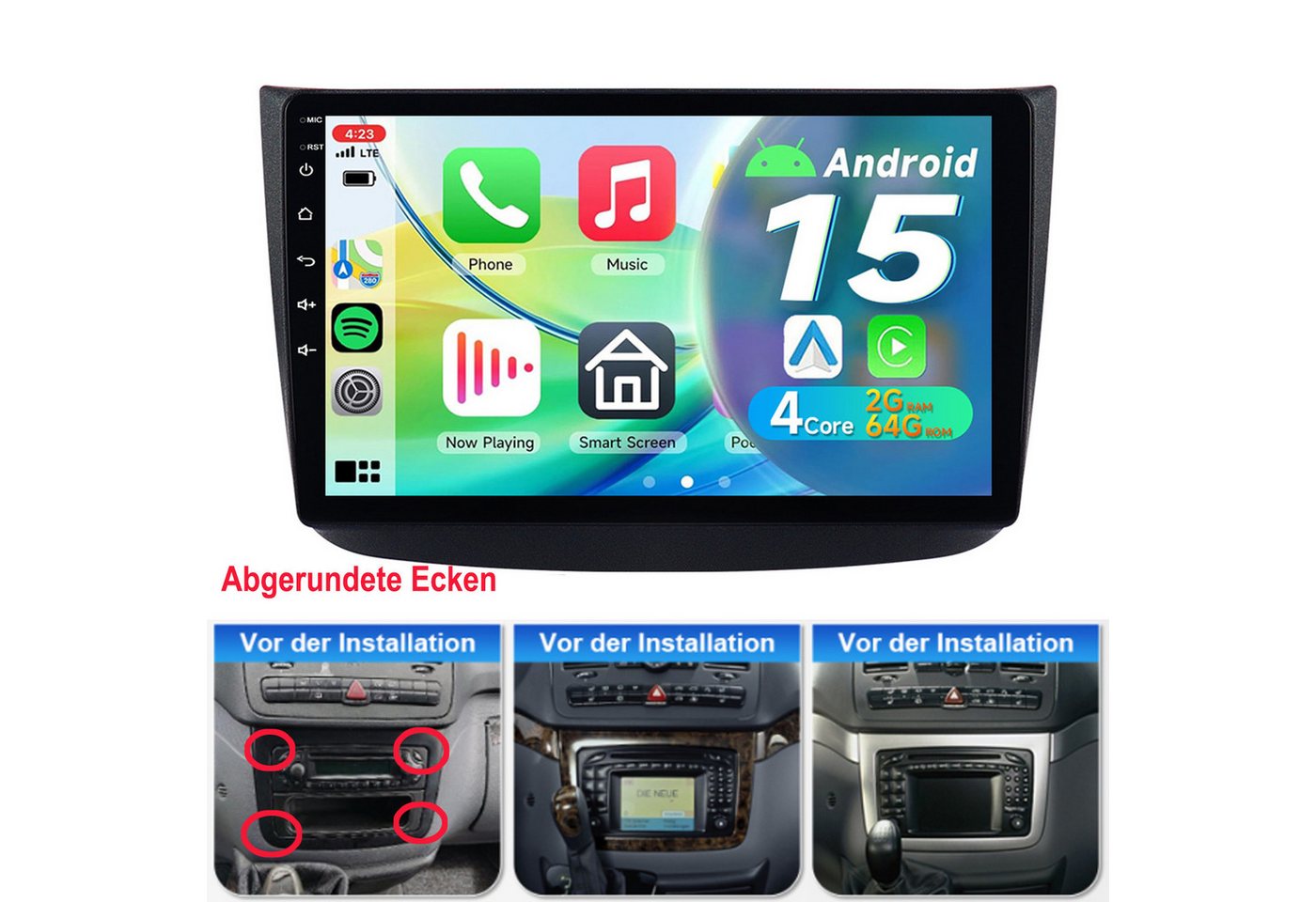 A-Sure Android 15 Navi Für Mercedes-Benz Viano W639 A/B Klasse W169 W245 Autoradio (RDS, DSP, Digitalradio (DAB), Nicht kompatibel mit 1 DIN, 1280*720, WIFI) Bild 2
