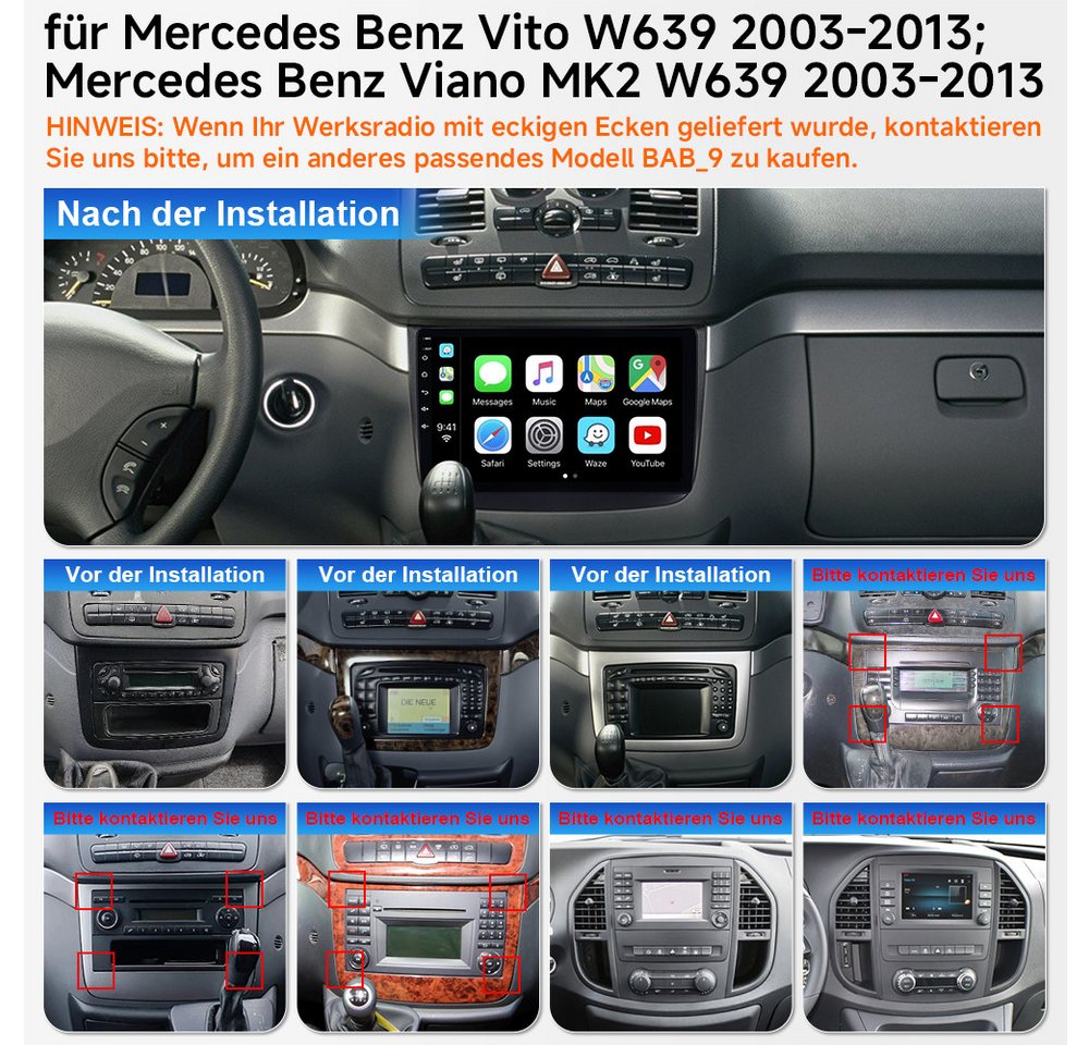 A-Sure Android 15 Navi Für Mercedes-Benz Viano W639 A/B Klasse W169 W245 Autoradio (RDS, DSP, Digitalradio (DAB), Nicht kompatibel mit 1 DIN, 1280*720, WIFI) Bild 4