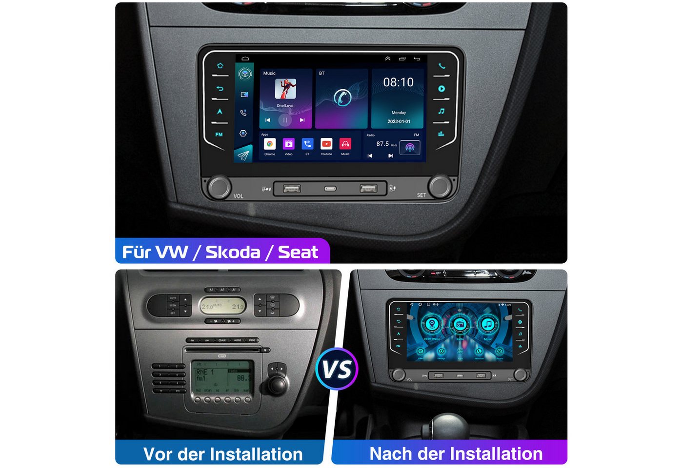 ESSGOO DAB+ Für Seat Leon 1P1 2005-2012 Carplay Android 15 Autoradio GPS Navi Autoradio (RDS, 4+64GB(optional), Digitalradio (DAB), FM, Apple Carplay Android Auto GPS Navi WIFI BT EQ) Bild 3