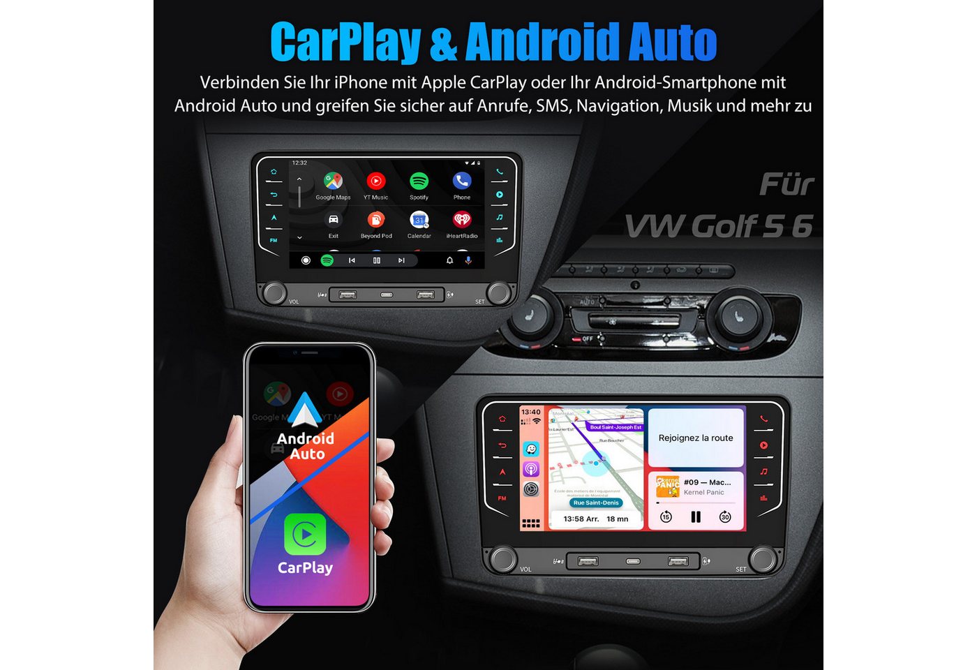 ESSGOO DAB+ Für Seat Leon 1P1 2005-2012 Carplay Android 15 Autoradio GPS Navi Autoradio (RDS, 4+64GB(optional), Digitalradio (DAB), FM, Apple Carplay Android Auto GPS Navi WIFI BT EQ) Bild 5