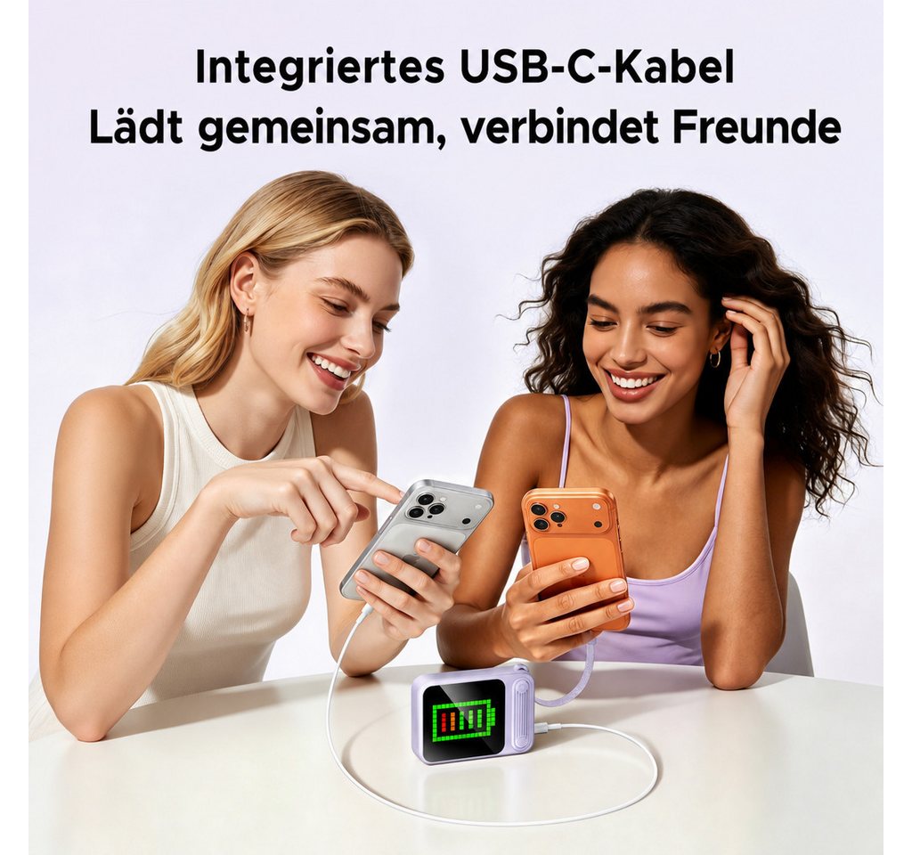 ORICO PixCharge Plus Powerbank 10000mAh mit 22,5W Schnellladung, Powerbank 256-LED Pixel Display & App-Steuerung, integriertem USB-C Kabel 10000 mAh (5V / 9V / 12V V, 1 St), externer Akku für Smartphone & Tablet Bild 3
