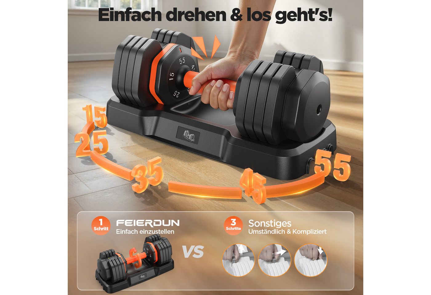 FEIERDUN Hantel Verstellbare Hanteln Set 21.8/30.8/39.9kg, 4-in-1 Multifunktion, Heimgym für Männer/Frauen Bild 4