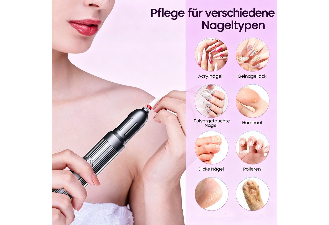 inschimmer Maniküre-Pediküre-Set Nagelfräser Kabellose mit 6 Geschwindigkeiten für Gelnägel Acrylnägel