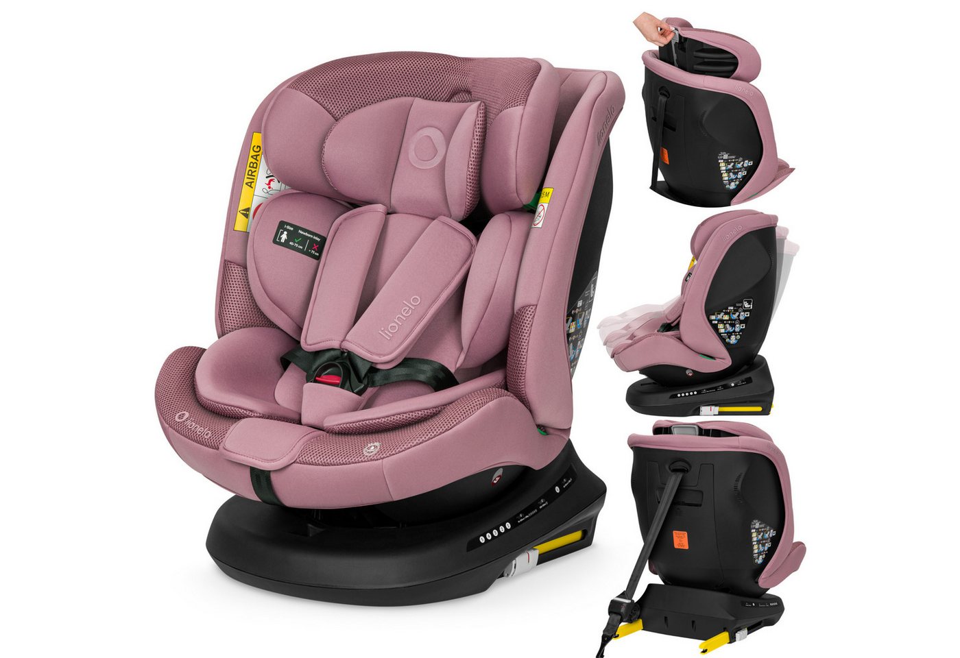 lionelo Autokindersitz BASTIAAN PLUS I-SIZE, ab: ab Geburt, bis: bis ca. 12 Jahre, ab: 40 cm, bis: 150 cm, (Autokindersitz + Verkleinerungseinlage + ISOFIX-Führungshülsen + Knopfzelle), 360°-Drehung/RWF bis 105 cm/Dri-Seat/Top-Tether-Alarm Bild 5