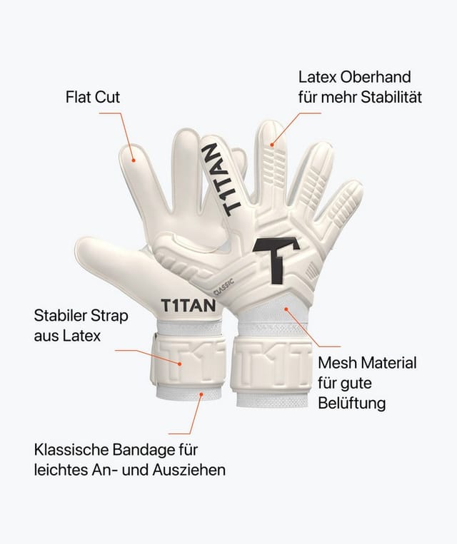 T1TAN Torwarthandschuhe Erwachsene Classic White-Out