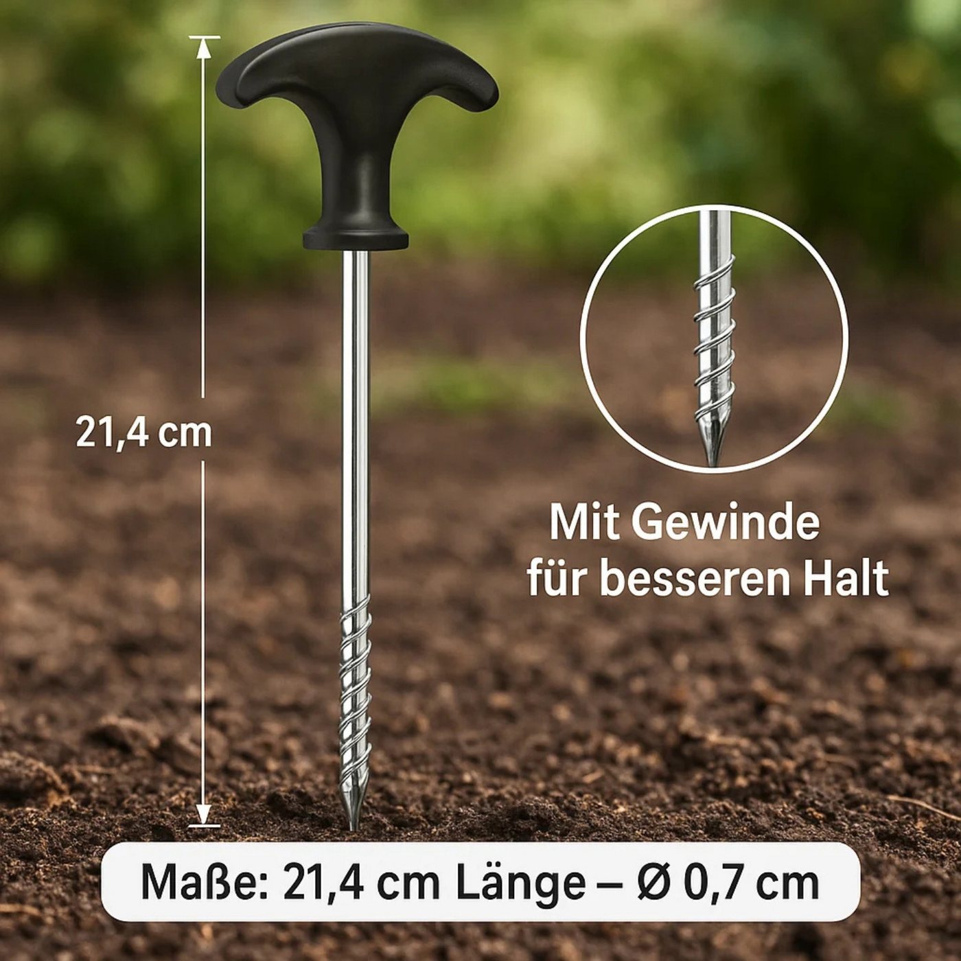 BigDean Zelthering Erdnägel Stabil Zeltheringe für harte Böden, (Set, 48-St., Heringe), Tiefes Gewinde, T-Griff, Robustem Stahl Bild 3