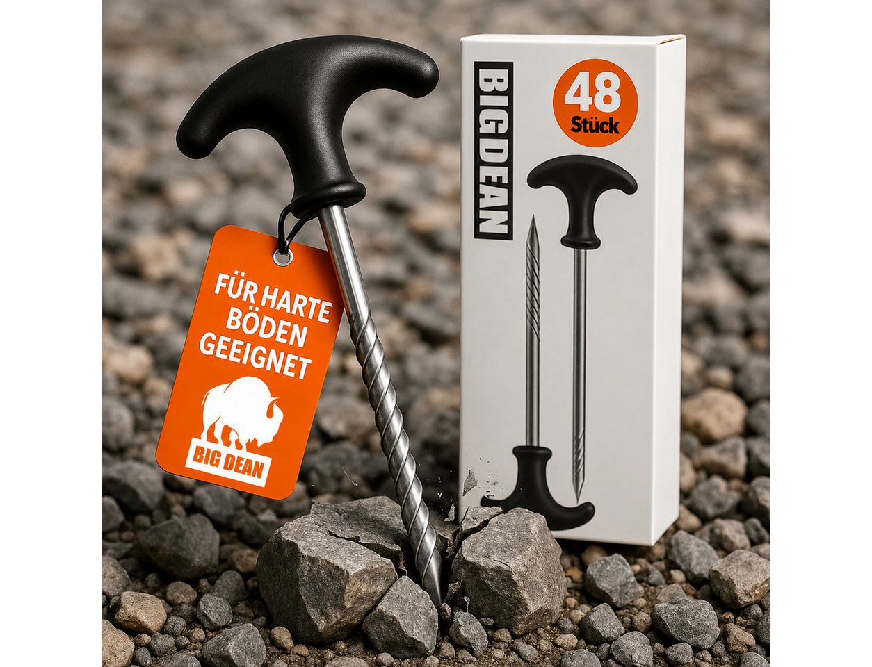 BigDean Zelthering Erdnägel Stabil Zeltheringe für harte Böden, (Set, 48-St., Heringe), Tiefes Gewinde, T-Griff, Robustem Stahl Bild 5