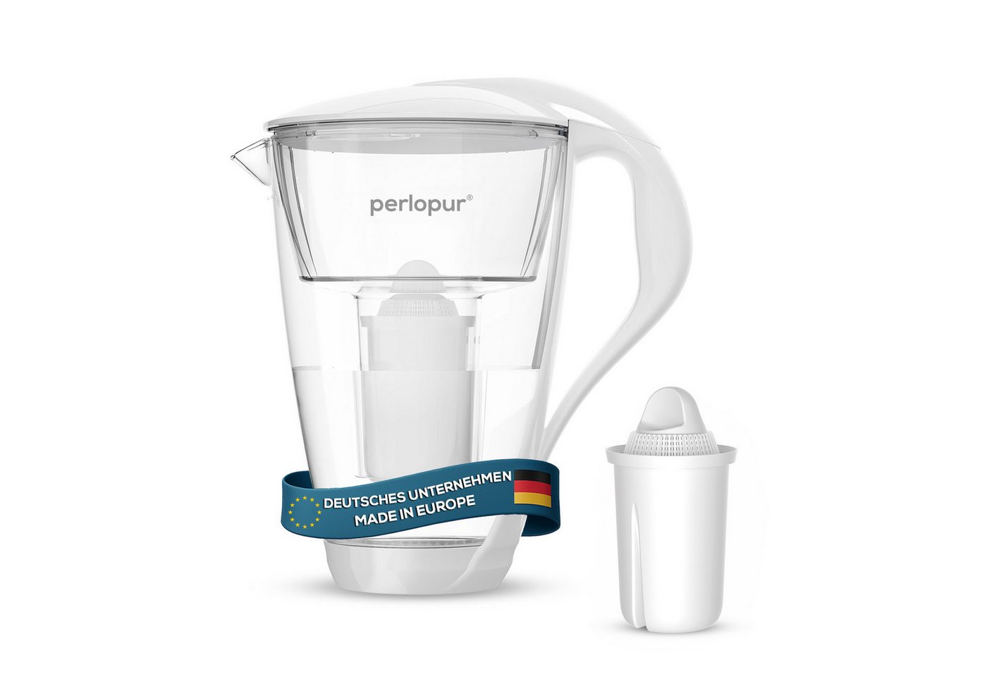 PerloPur Wasserfilter Glas Weiß Inkl. 1 Universal Filterkartusche, Zubehör für Brita Classic u. PearlCo Classic Bild 2