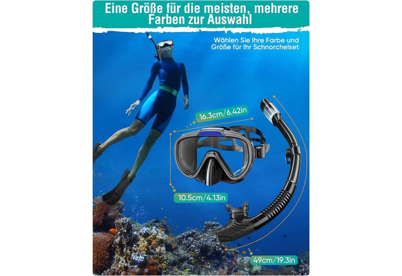 LuxusKollektion Schnorchel Schnorchelset Erwachsene Taucherbrille für Schnorcheln Schwimmen Bild 3