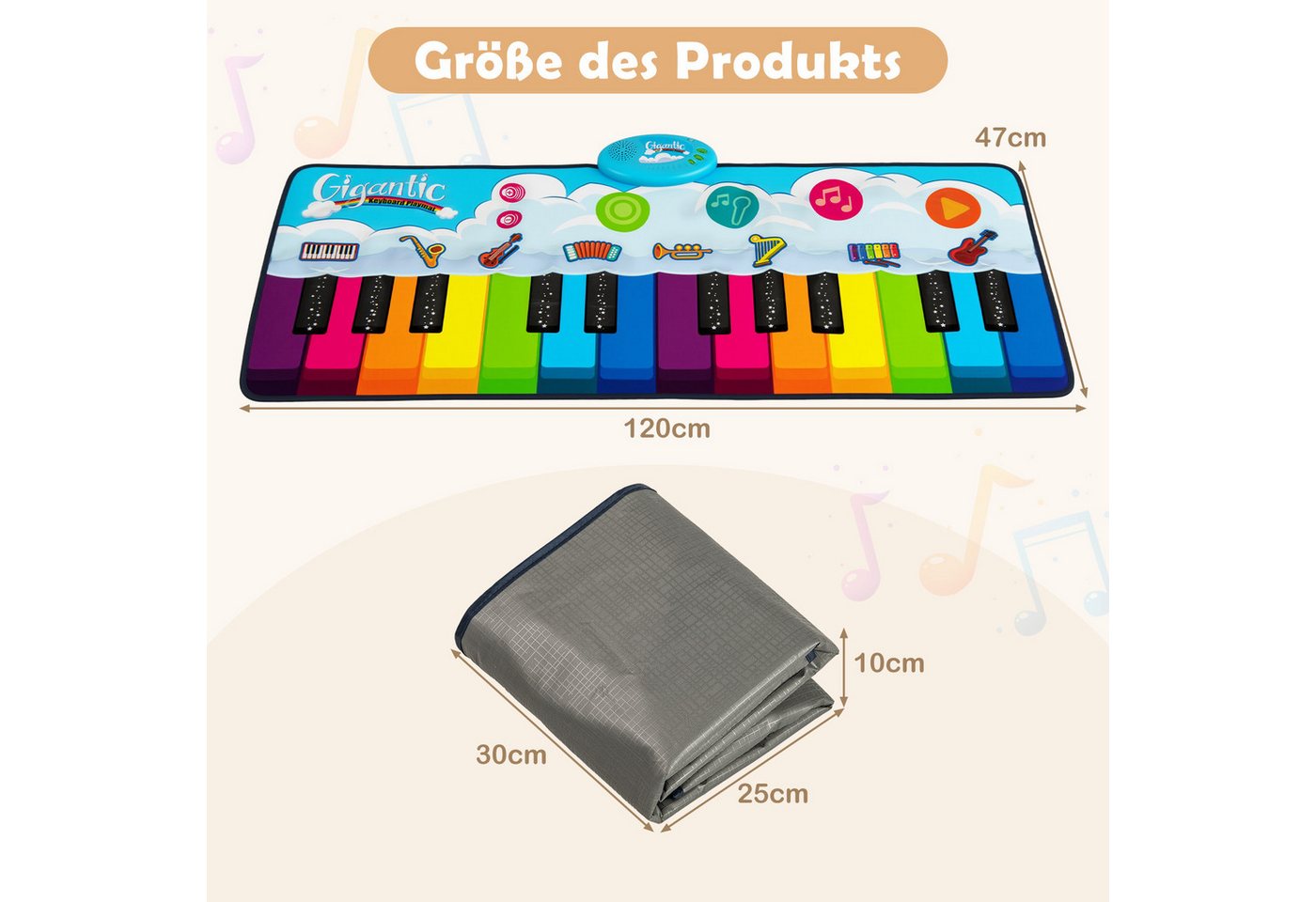 COSTWAY Spielmatte, Musikspielmatte mit 8 Instrumentenklängen, 120 x 47 Bild 2