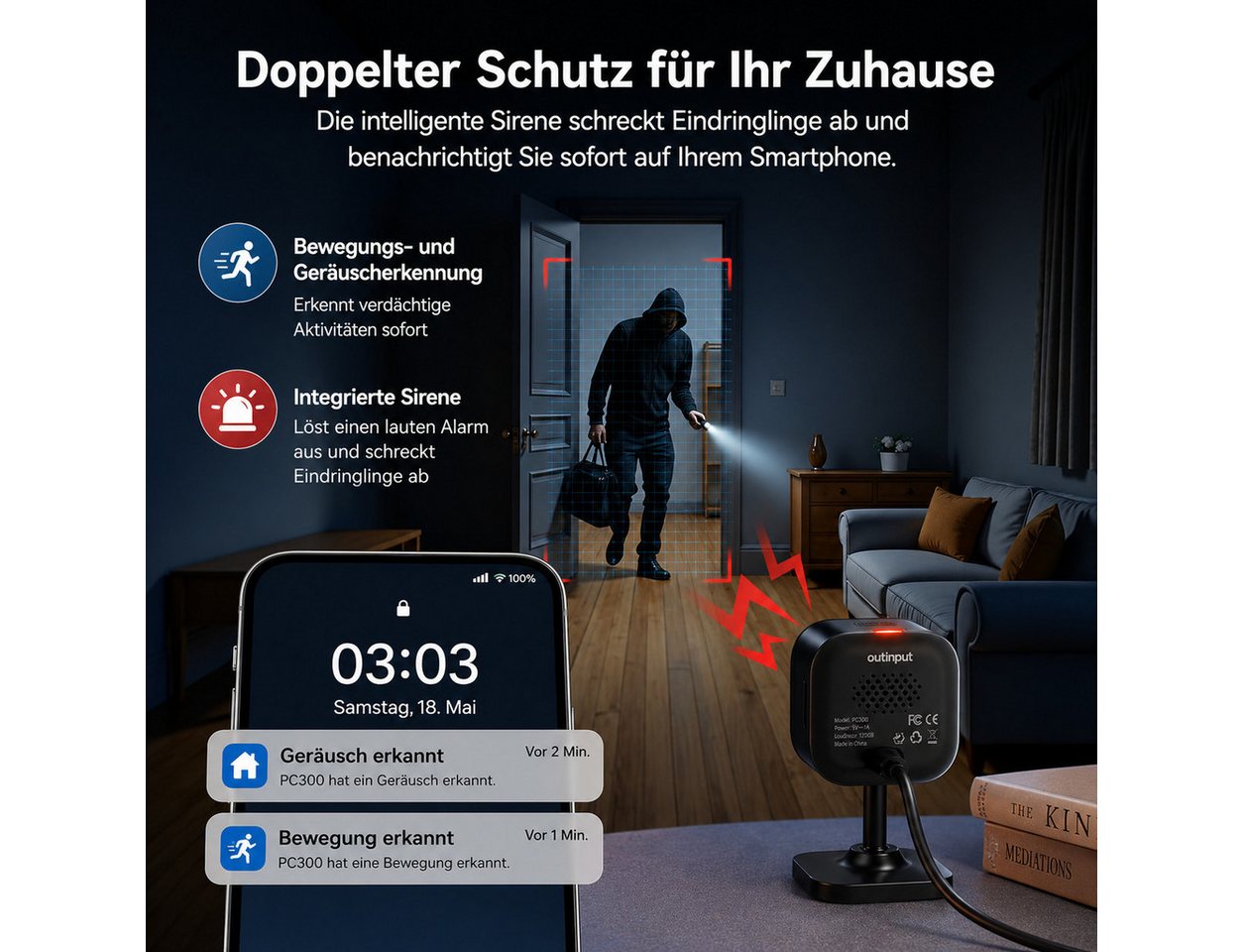 SpionProfi Überwachungskamera 2K Wlan Live Cam Mini Überwachungskamera Innen Haus Kamera (Innenbereich, Wifi IP Haus Geschäft Mini Kamera mit Bewegungsmelder & Nachtsicht)