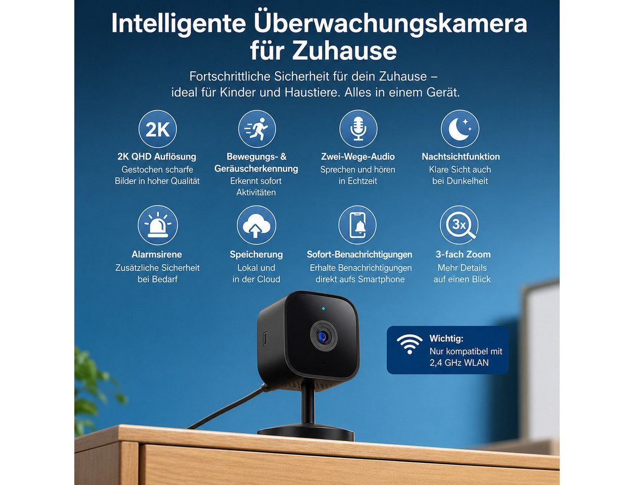 SpionProfi Überwachungskamera 2K Wlan Live Cam Mini Überwachungskamera Innen Haus Kamera (Innenbereich, Wifi IP Haus Geschäft Mini Kamera mit Bewegungsmelder & Nachtsicht) Bild 2