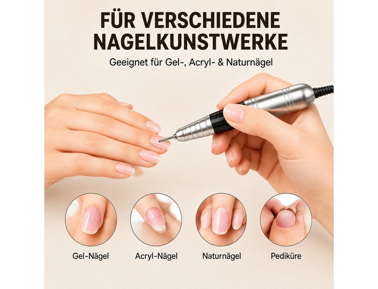 Fyrove Maniküre-Pediküre-Set Nagelfräser 35.000 U/min 65 W elektrische Nagelfeile mit Fußpedal, Nagelfräser-Set mit Fußpedal, 6 Fräseraufsätzen und 6 Schleifbändern, Rechts-/Linkslauf, 6 Bits für Gel-, Acryl- & Kunstnägel Bild 3