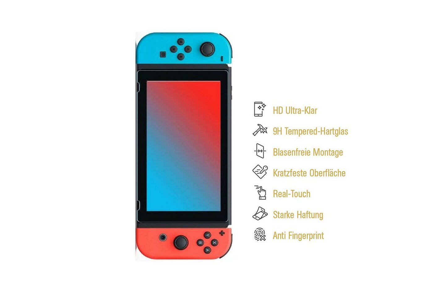 Protectorking Schutzfolie 1x 9H Panzerglas für Nintendo Switch Displayschutz Schutzglas Panzerfo, (1-Stück), klar