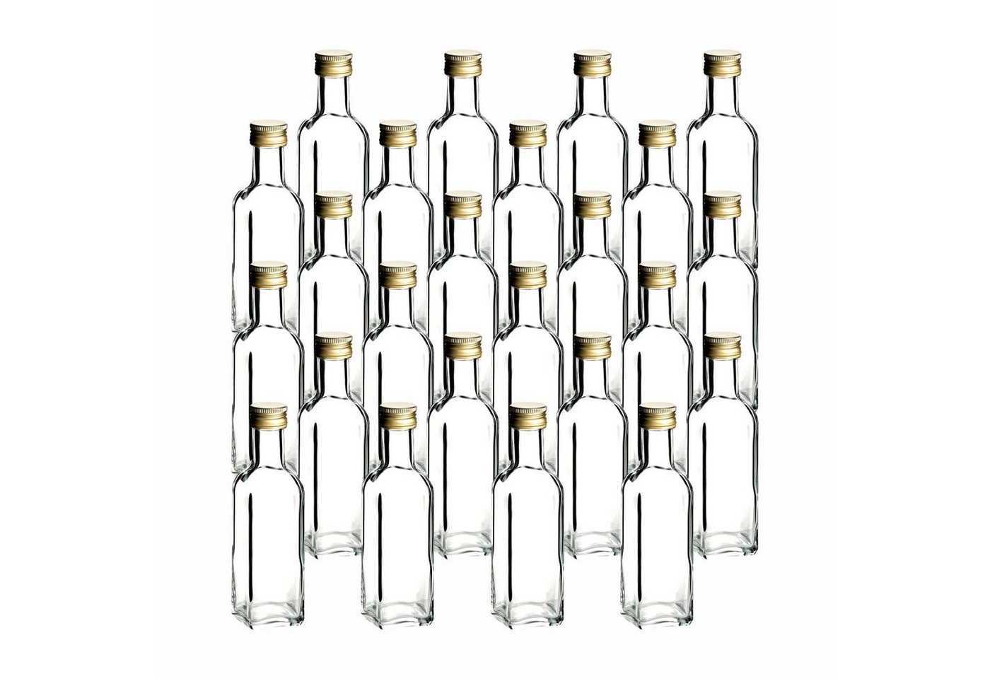 gouveo Trinkflasche Glasflaschen 100 ml Maraska mit Schraub-Deckel - Kleine Flasche 0,1l, 24er Set, transparent-goldfarben Bild 2