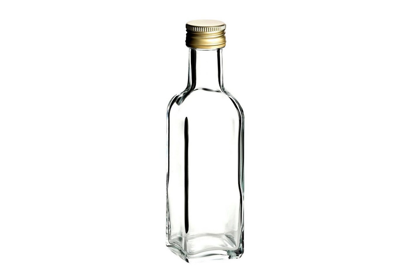 gouveo Trinkflasche Glasflaschen 100 ml Maraska mit Schraub-Deckel - Kleine Flasche 0,1l, 24er Set, transparent-goldfarben Bild 4