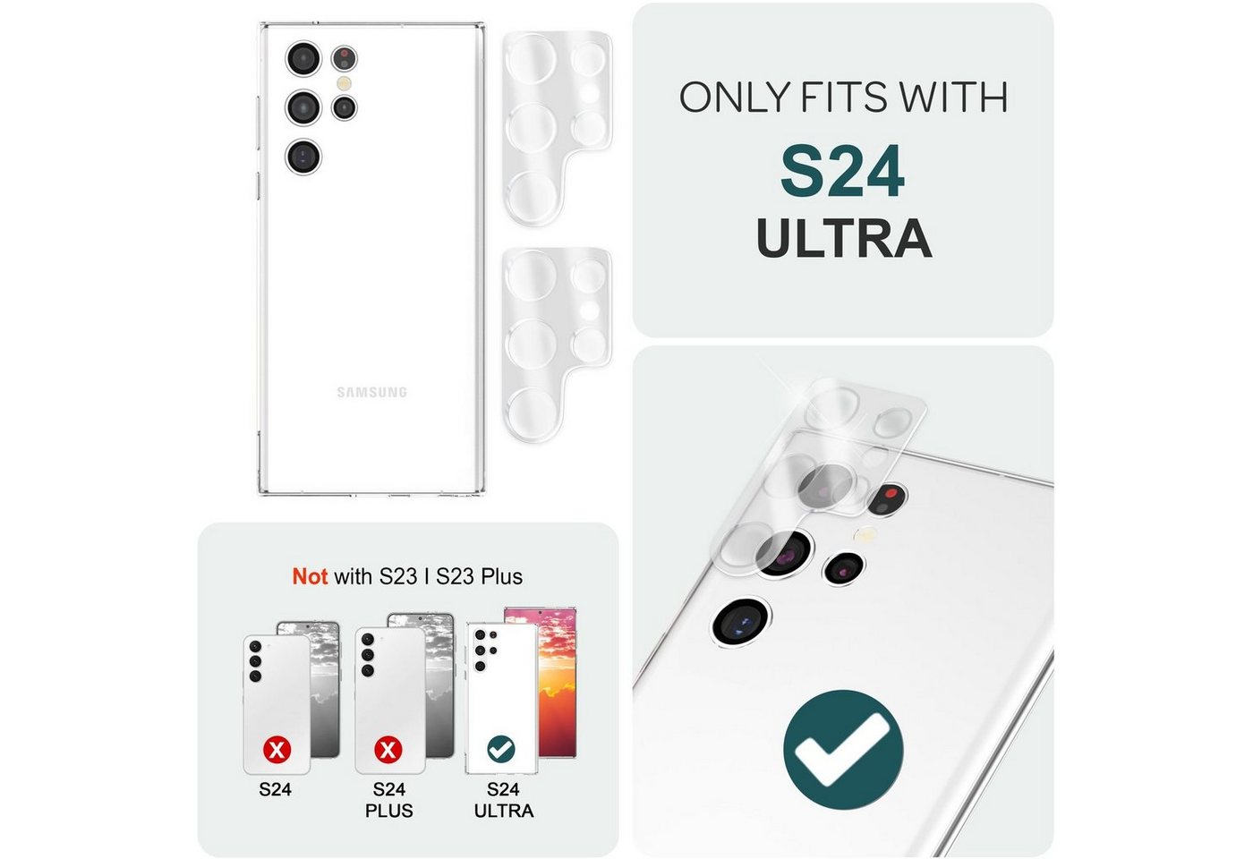Nalia Schutzfolie Samsung Galaxy S24 Ultra, Kameraschutz Set / 2x Schutzglas mit Zubehör / Klarer 9H Linsen Schutz Bild 4