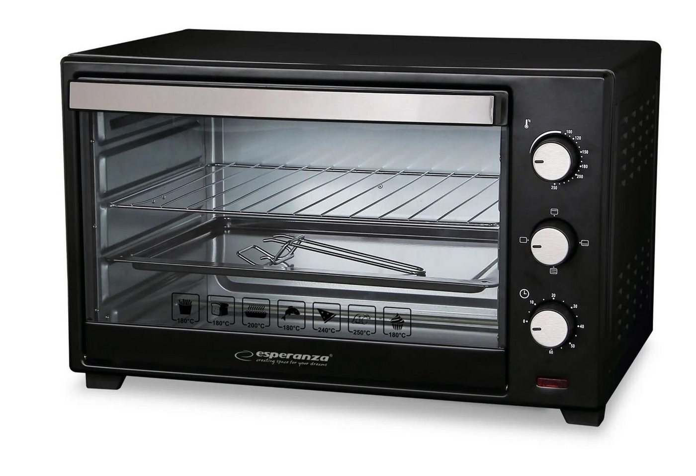 Esperanza Minibackofen Minibackofen Esperanza Konvektions-Mini-Backofen 20L 1600W, Pizza, Aufläufe, Pommes Frites Fleisch Fisch backen