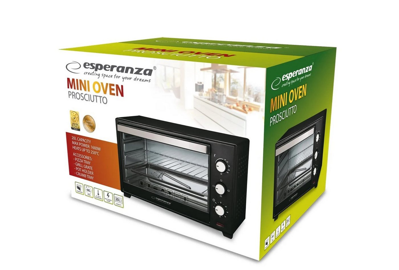 Esperanza Minibackofen Minibackofen Esperanza Konvektions-Mini-Backofen 20L 1600W, Pizza, Aufläufe, Pommes Frites Fleisch Fisch backen Bild 3