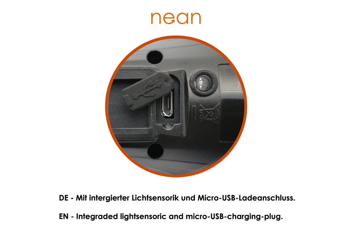 nean Fahrrad-Frontlicht Akku, mit stufenloser Lichtautomatik und 3 Helligkeitsstufen, 60 LUX