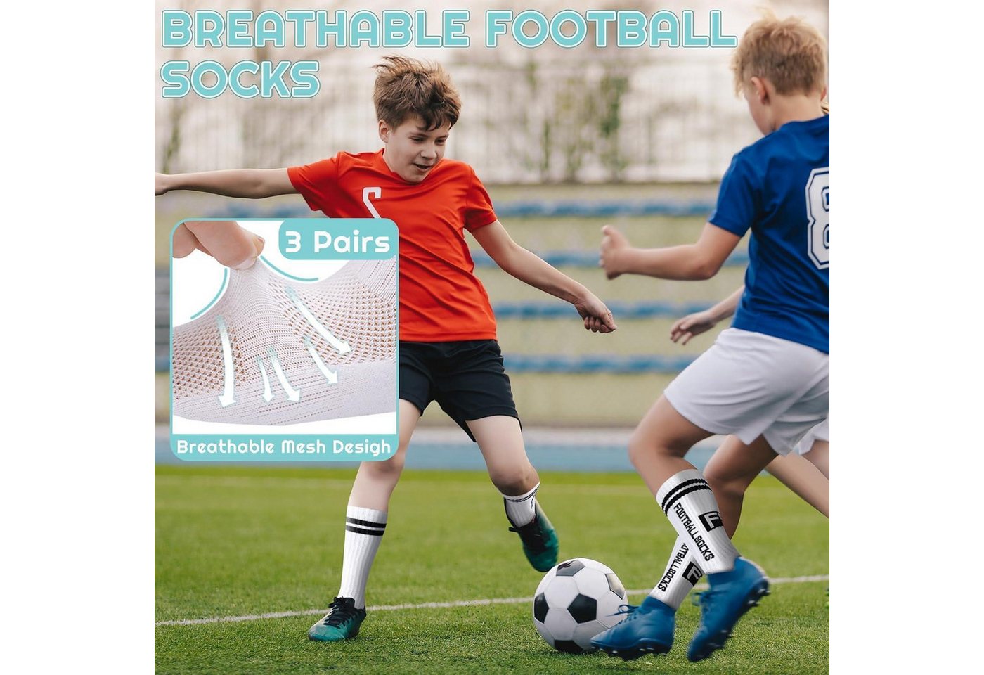 LuxusKollektion Fußballtor Fußballsocken Kinder Antirutsch Grip Jungen 3 Paare 31-34 Weiß