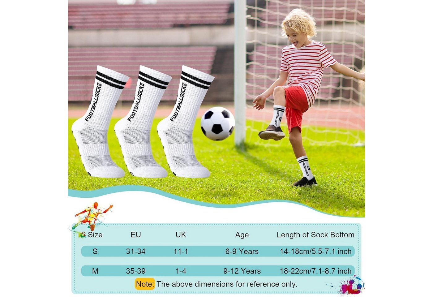 LuxusKollektion Fußballtor Fußballsocken Kinder Antirutsch Grip Jungen 3 Paare 31-34 Weiß Bild 3